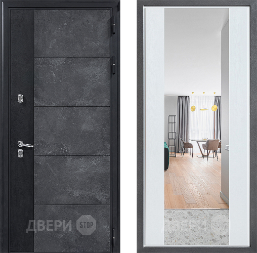 Входная металлическая Дверь Дверной континент ДК-15 Бетон ТЕРМО ФЛЗ-1 Зеркало Белое дерево