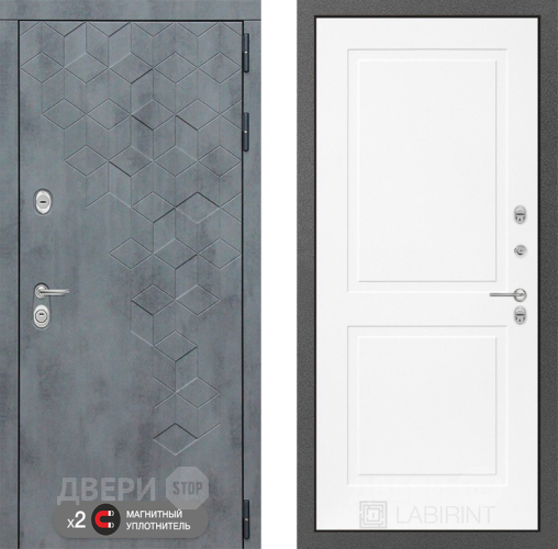 Входная металлическая Дверь Лабиринт (LABIRINT) Бетон 11 Белый софт
