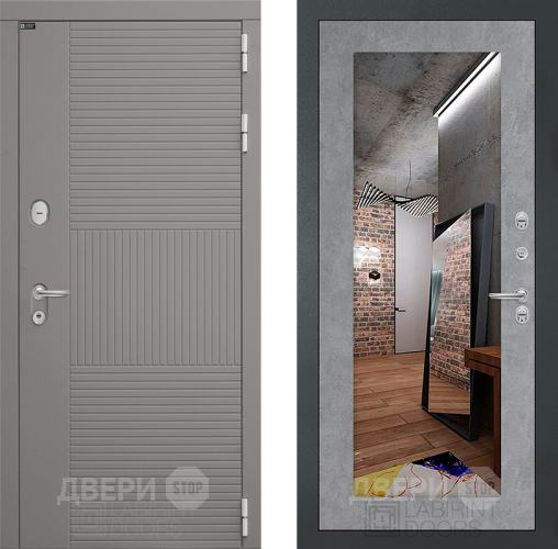 Входная металлическая Дверь Лабиринт (LABIRINT) Формо Зеркало 18 Бетон светлый