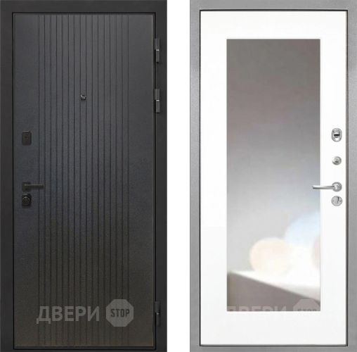 Входная металлическая Дверь Интекрон (INTECRON) Профит Black ФЛ-295 ФЛЗ-120-М Зеркало Белый матовый