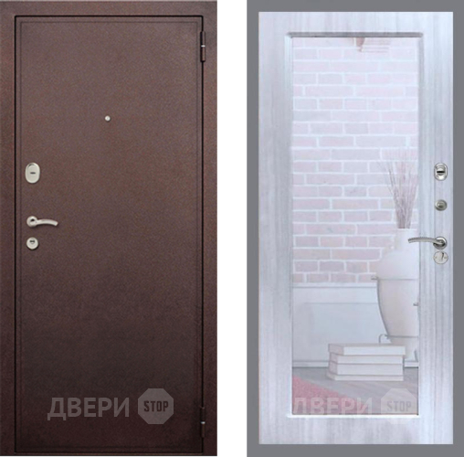 Входная металлическая Дверь Рекс (REX) 2 Медный Антик Зеркало Пастораль Сандал белый