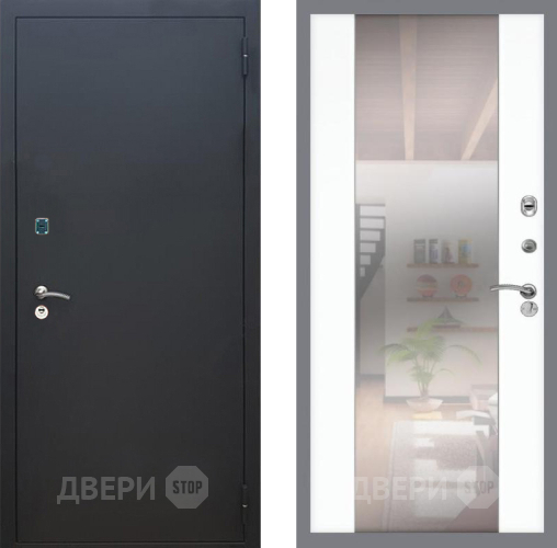 Входная металлическая Дверь Рекс (REX) 1A Черный Муар СБ-16 Зеркало Силк Сноу
